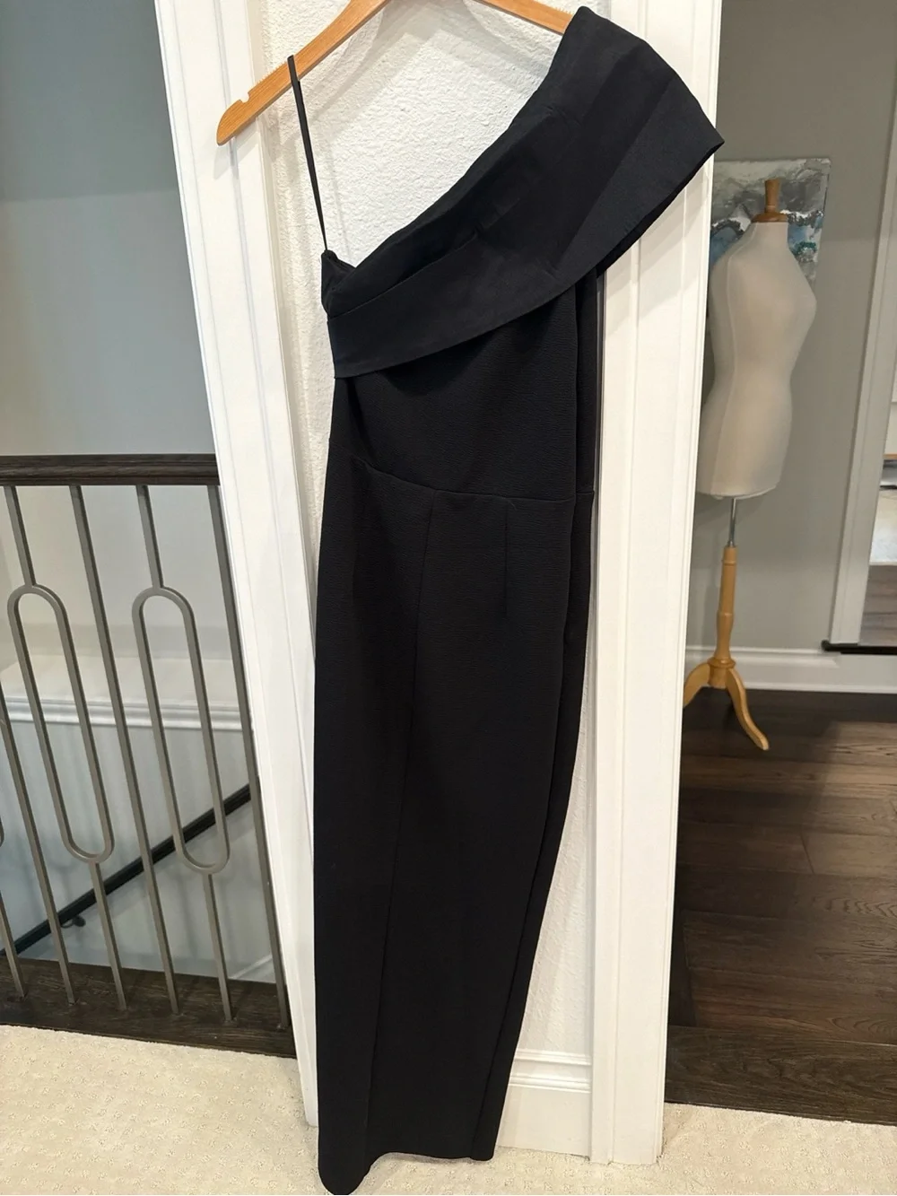 One-Shoulder Black Midi Dress